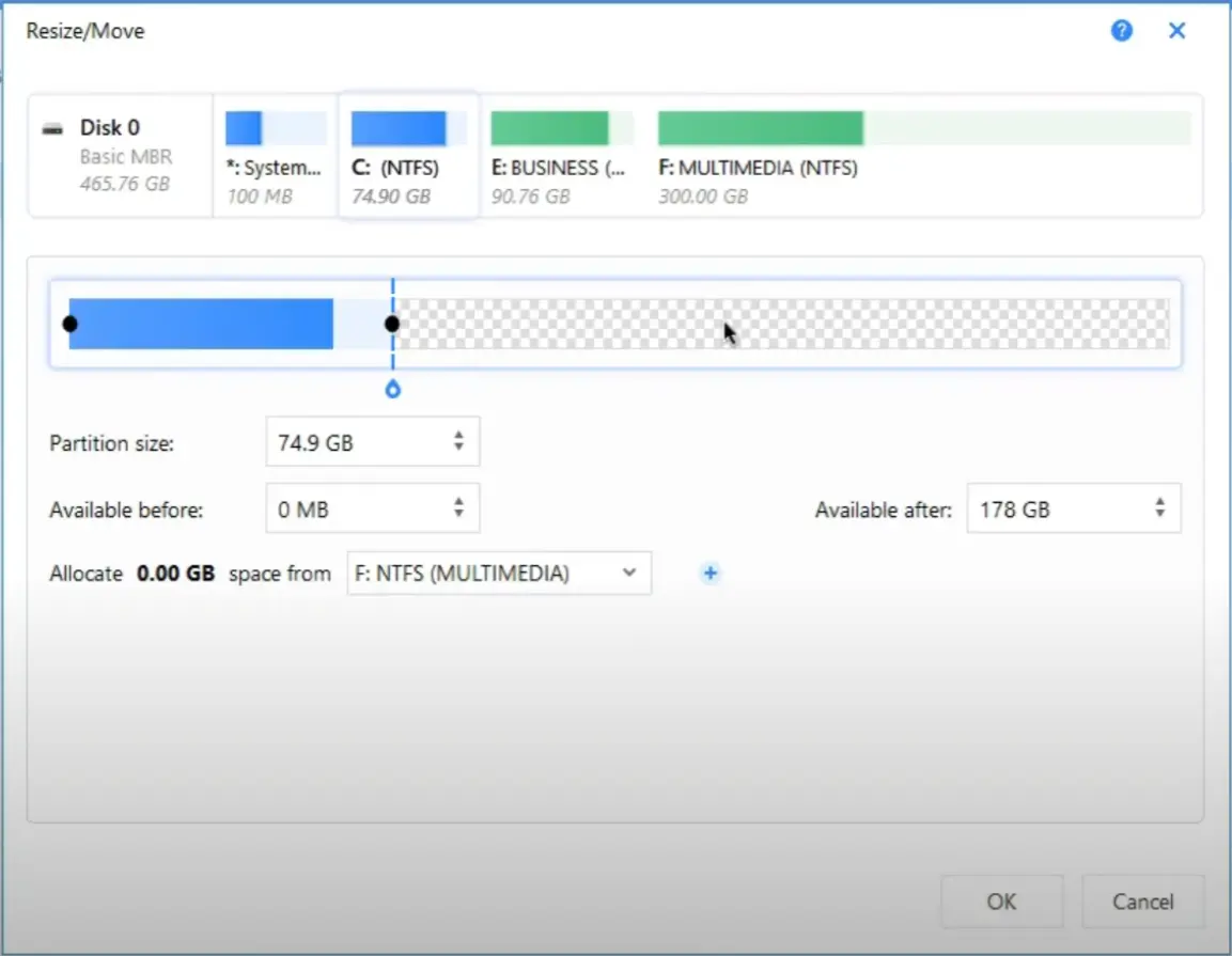 easeus partition master resize disk